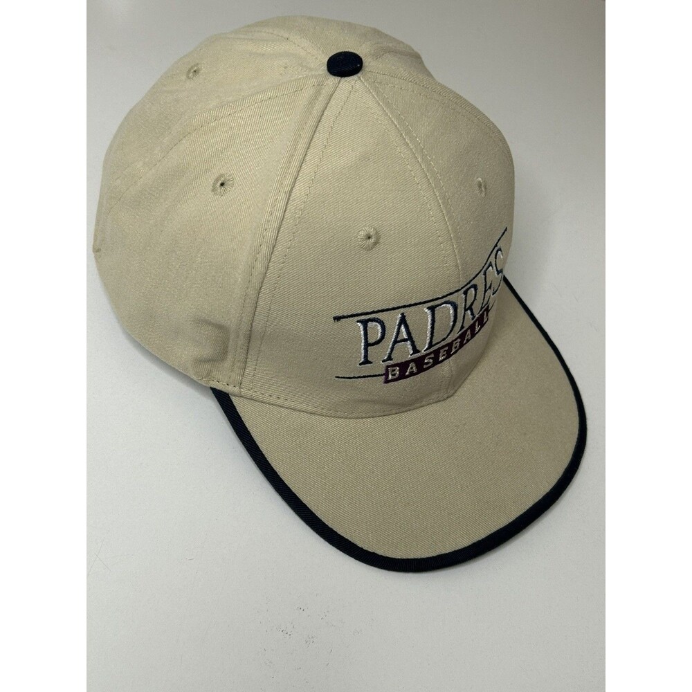 Vtg 90s San Diego Padres Hat Snapback Cream Beige Two Tone Wells Fargo Promo MLB - Picture 3 of 8